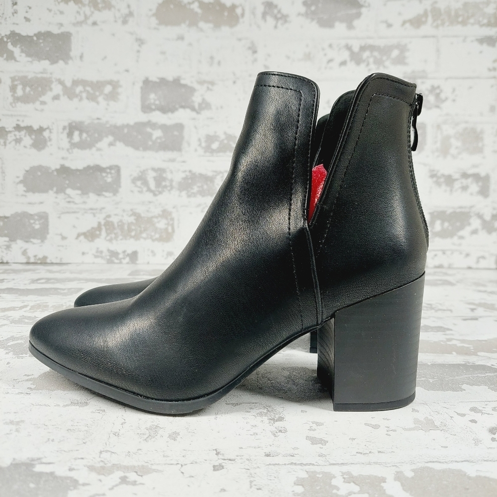 NEW TOP Moda Black Block Heel Side Notch Ankle Boots X440